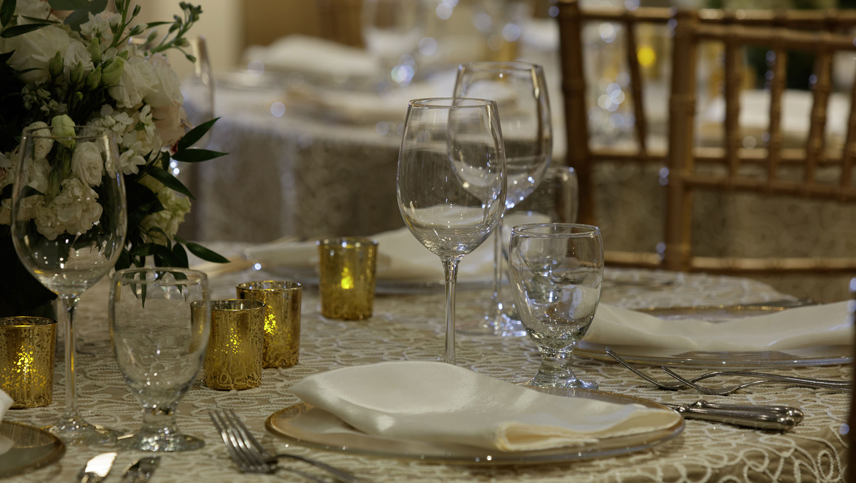 Close up of place setting on elegantly decorated table for an event at Kimpton Hotel George