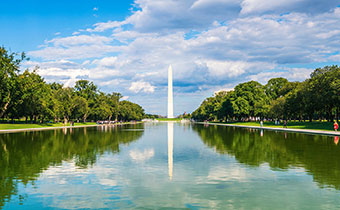 view of the Washington Monument from the reflecting pool